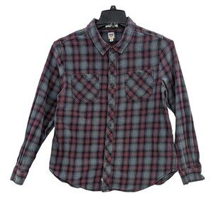 Junk Food Plaid Flannel Button Up Shirt Women Size L Grunge Western 90s Indie